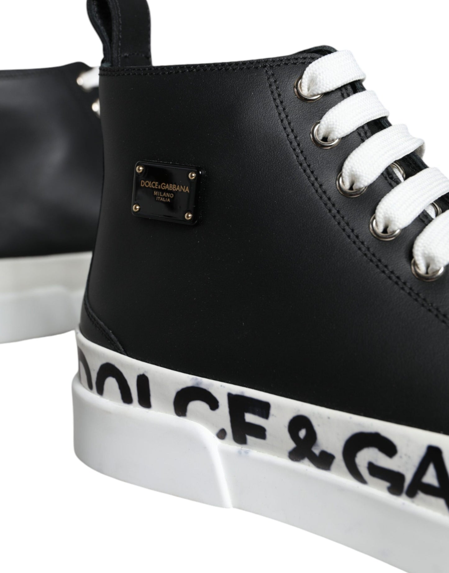 Black White Leather Mid Top Sneakers Shoes