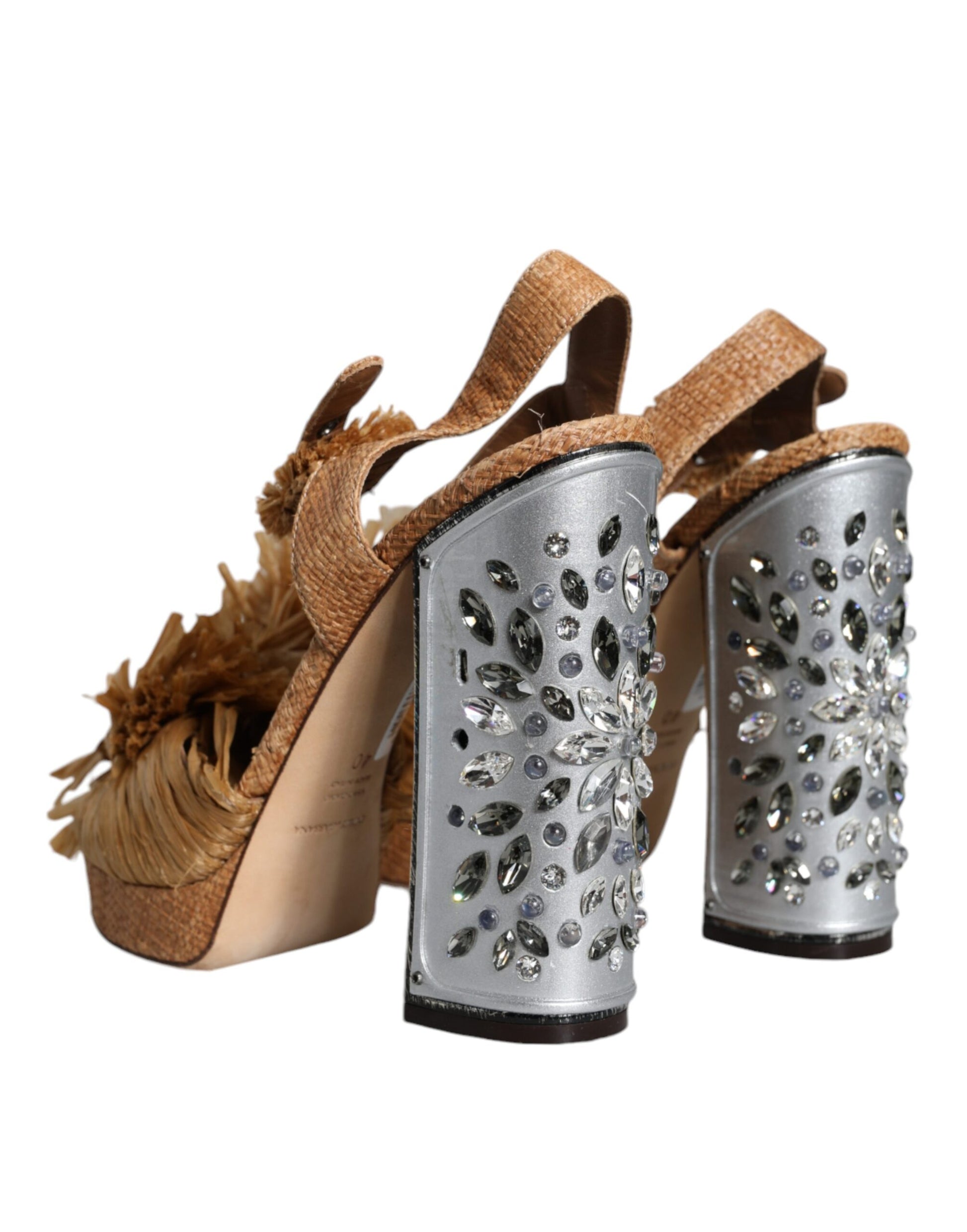 Brown Raffia Ankle Strap Crystal Sandals Shoes