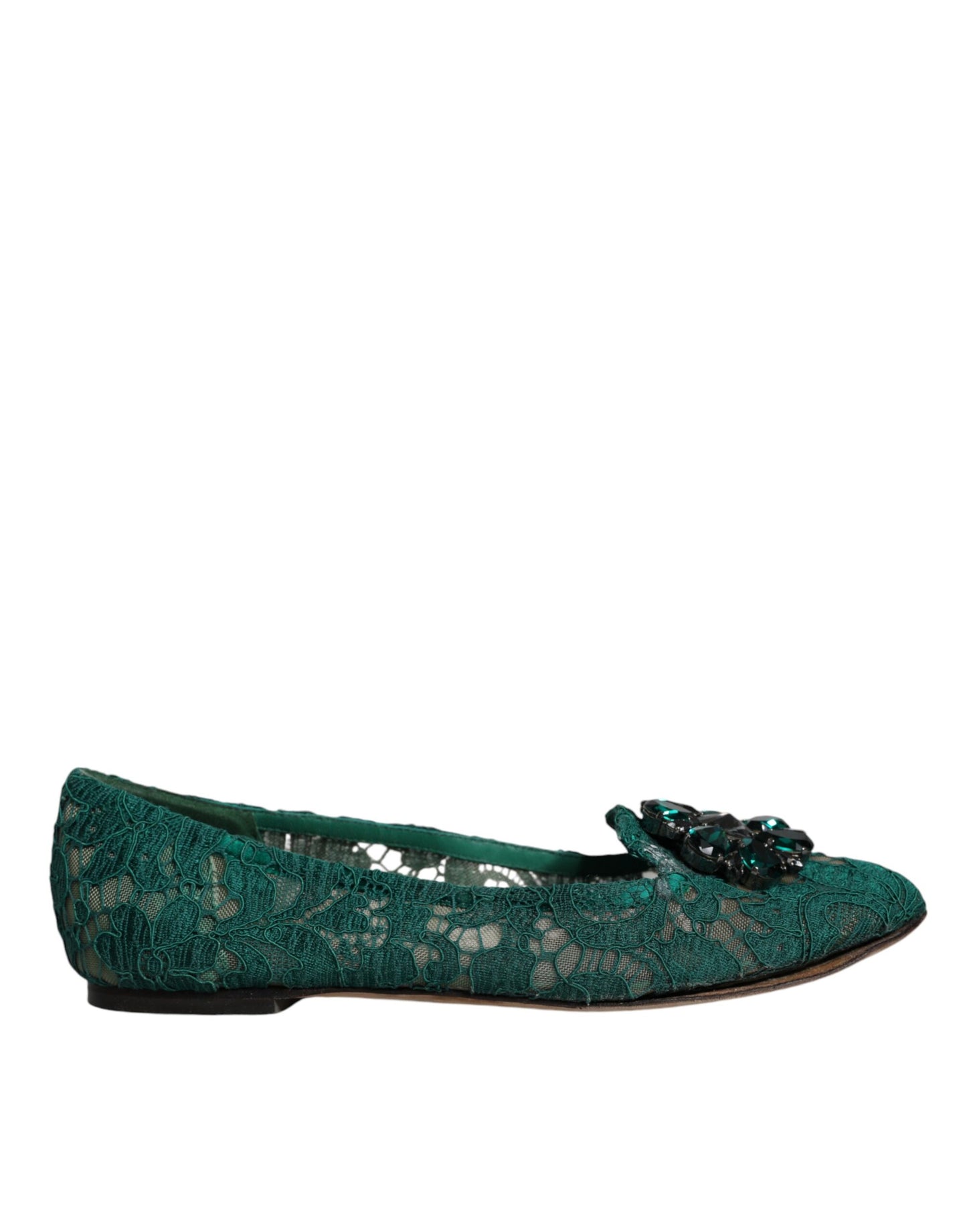 Green Lace Crystal Ballet Flats Loafers Shoes