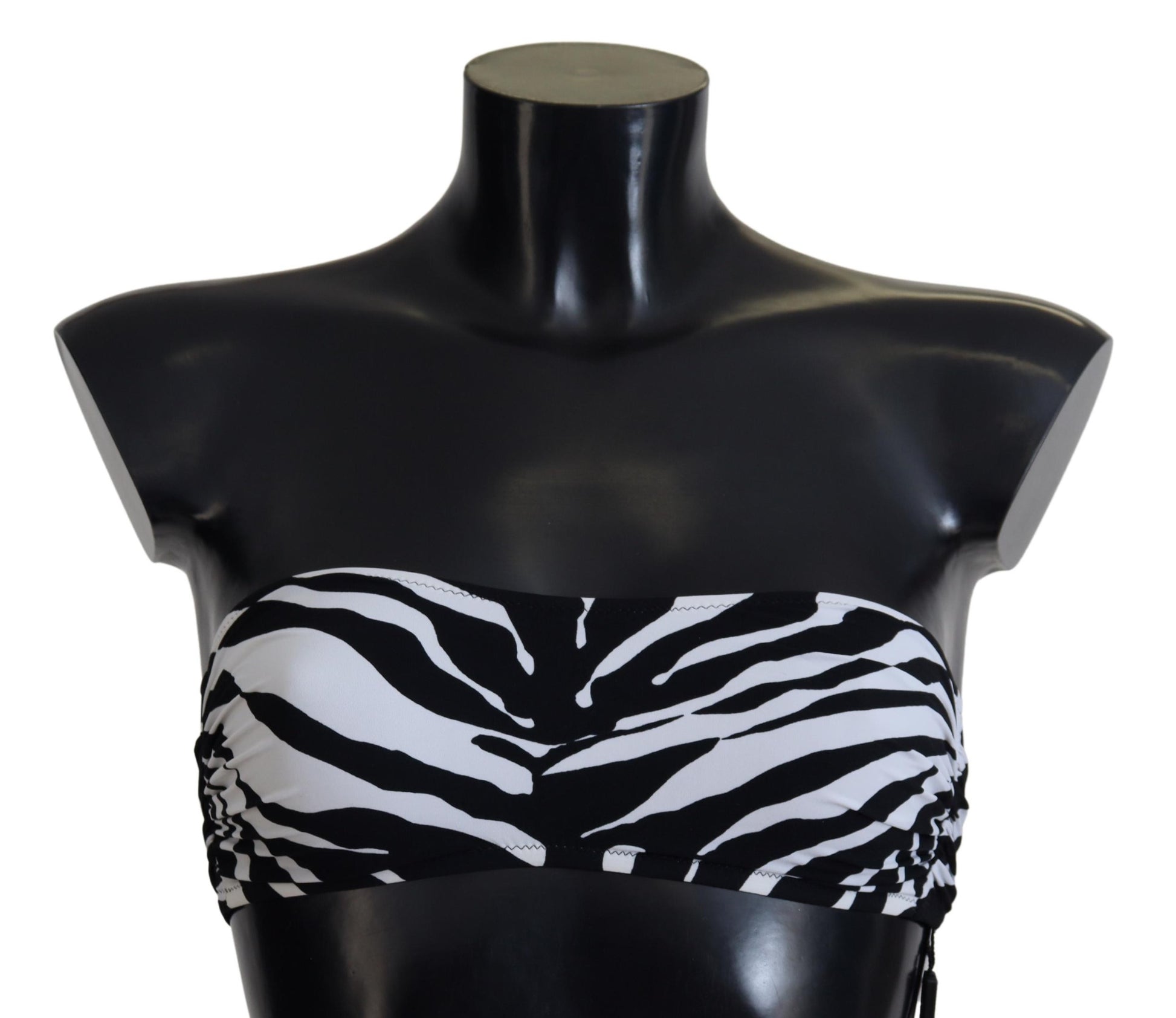 Top de bikini bandeau con estampado de cebra en blanco y negro