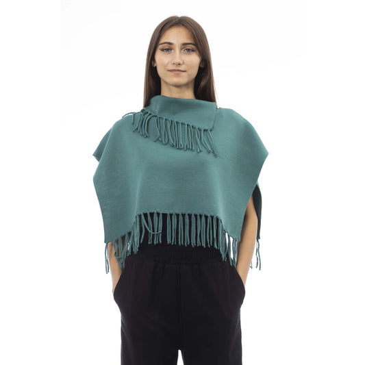 Poncho verde de lana para mujer