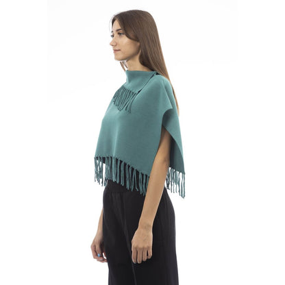 Poncho verde de lana para mujer