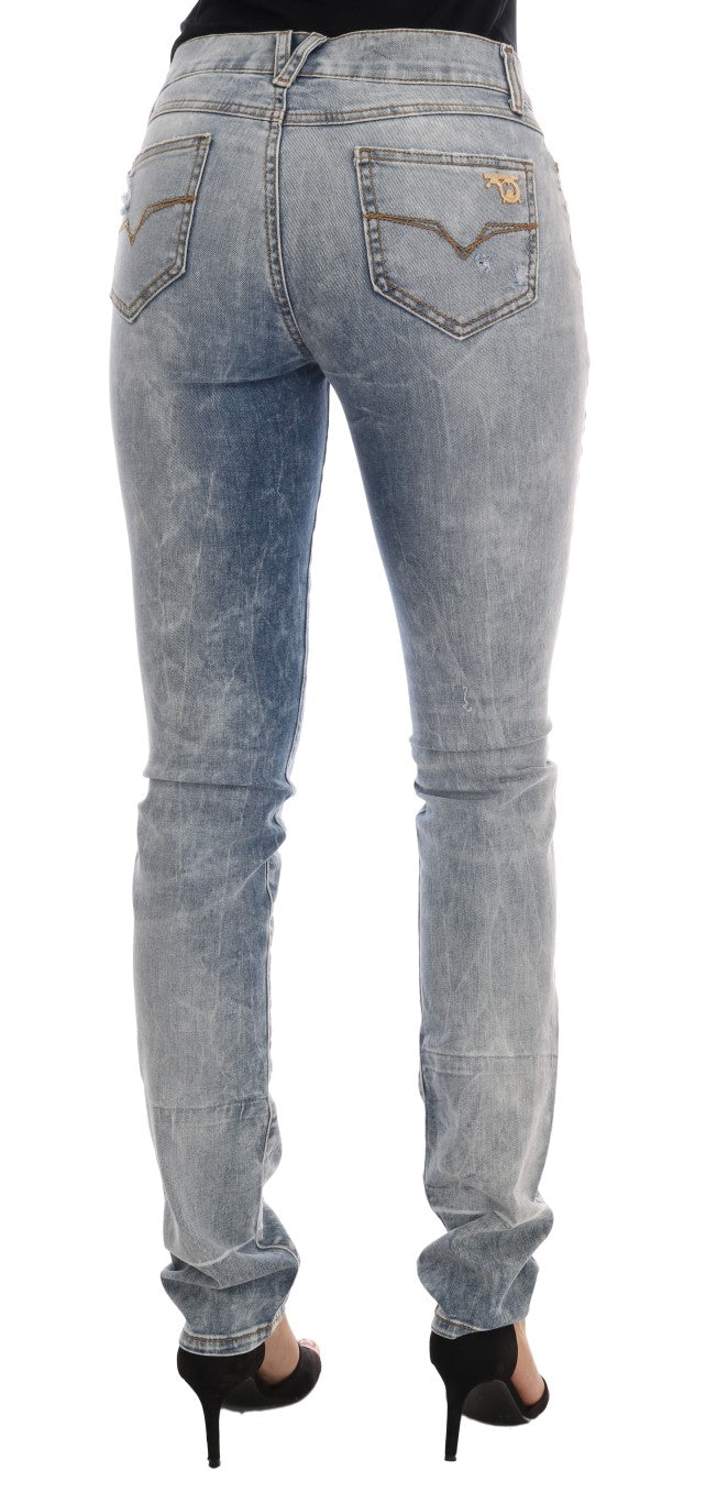 Chic Light Blue Torn Slim Fit Jeans