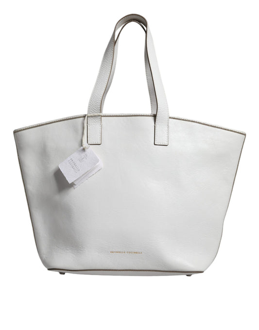 Bolso de compras con correa para el hombro y logotipo de cuero blanco