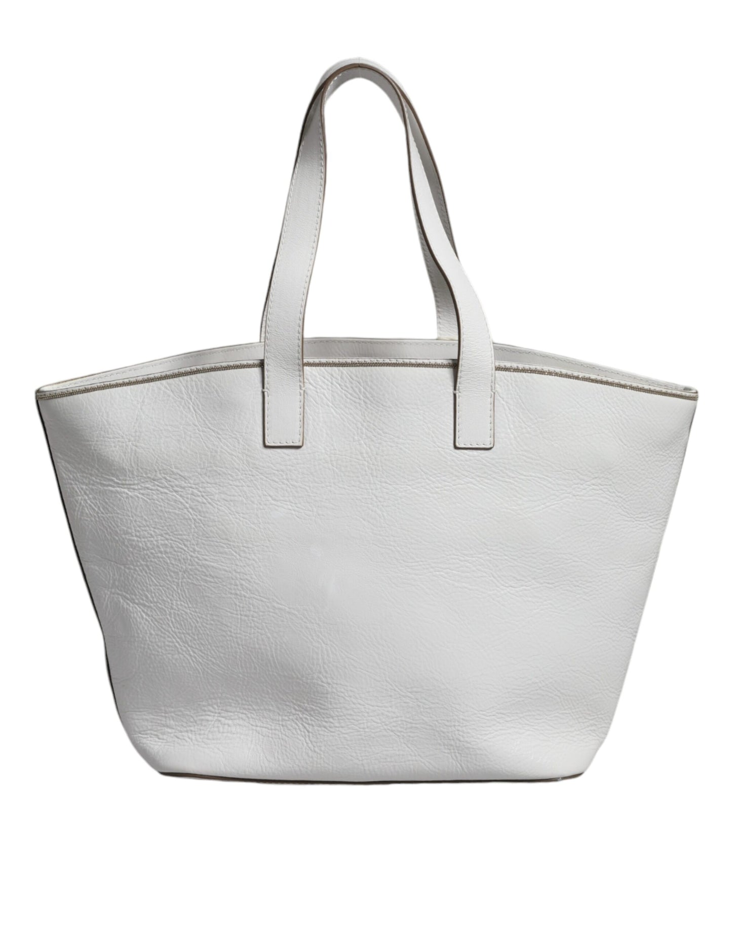 White Leather Logo Shoulder Strap Shopping Tote Bag