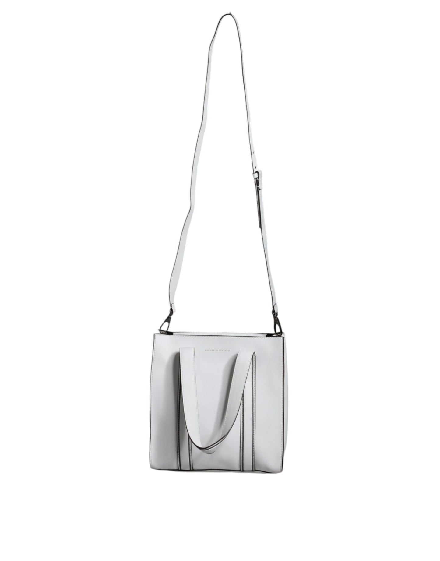 White Leather Logo Shoulder Strap Shopping Tote Bag