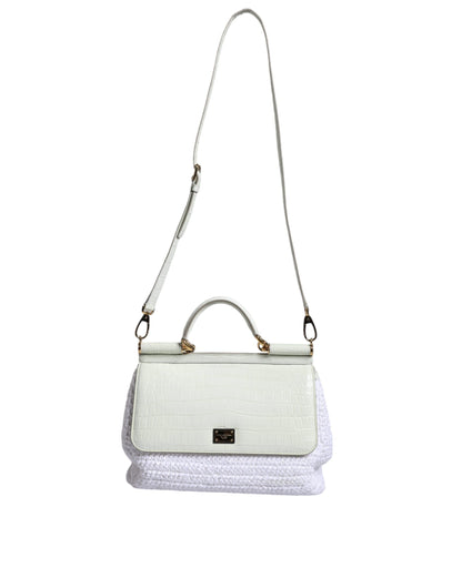 Bolso bandolera SICILY de piel de rafia blanca