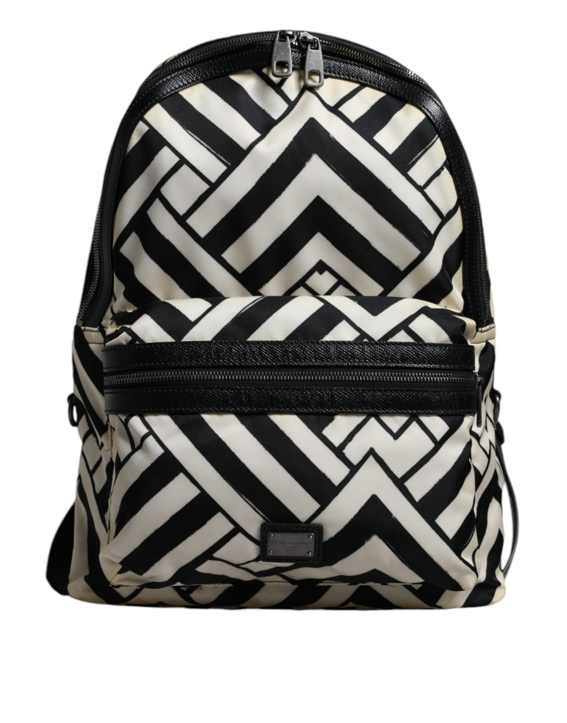 Black White Nylon Leather Travel Back Pack Bag