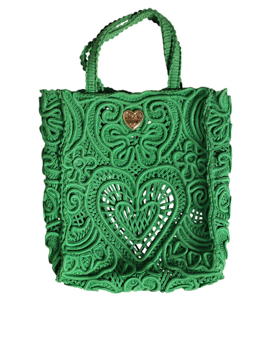 Bolso tote Beatrice de encaje cordonetto verde pequeño