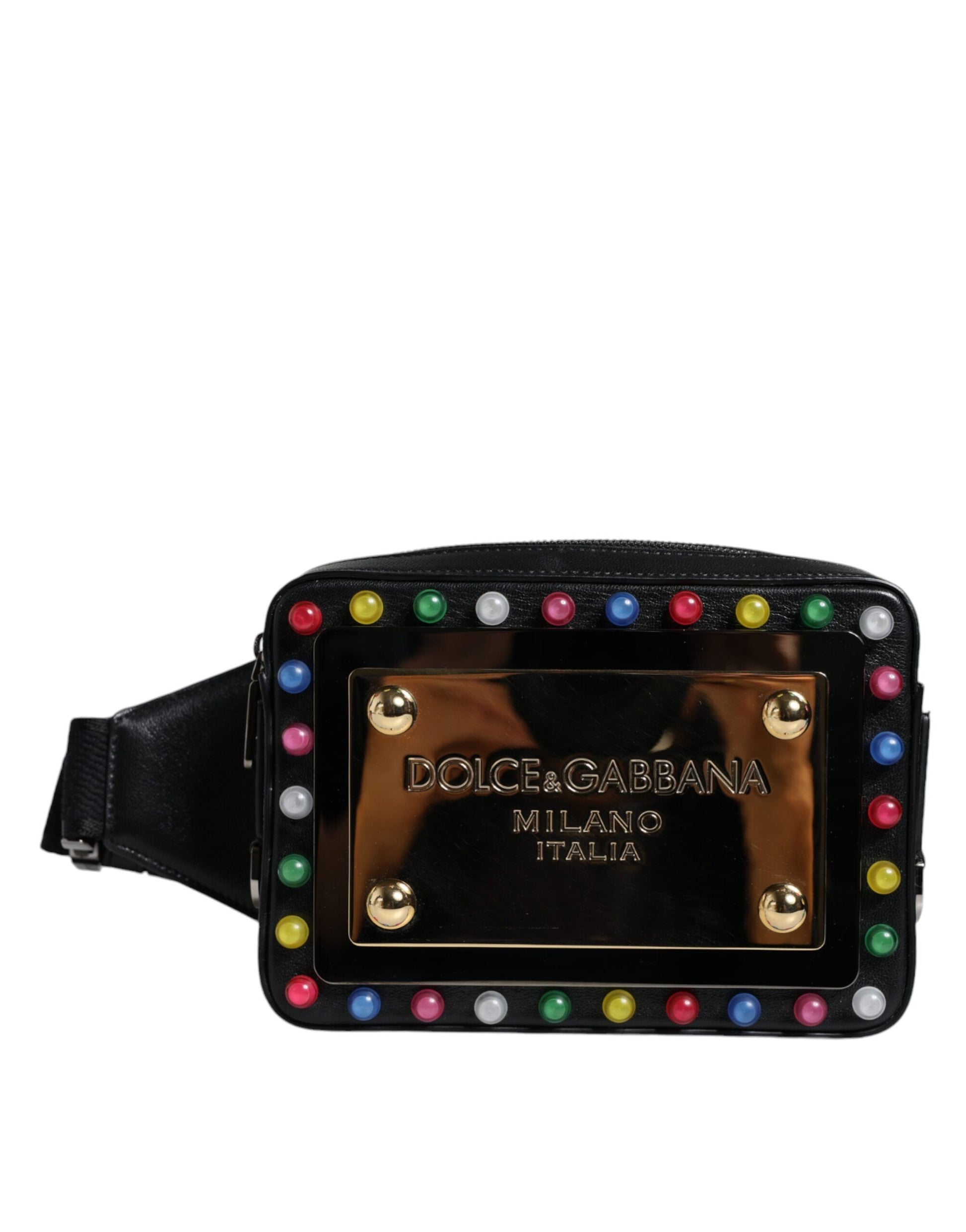 Black Leather LED Logo Belt Waist Fanny Pack Bag