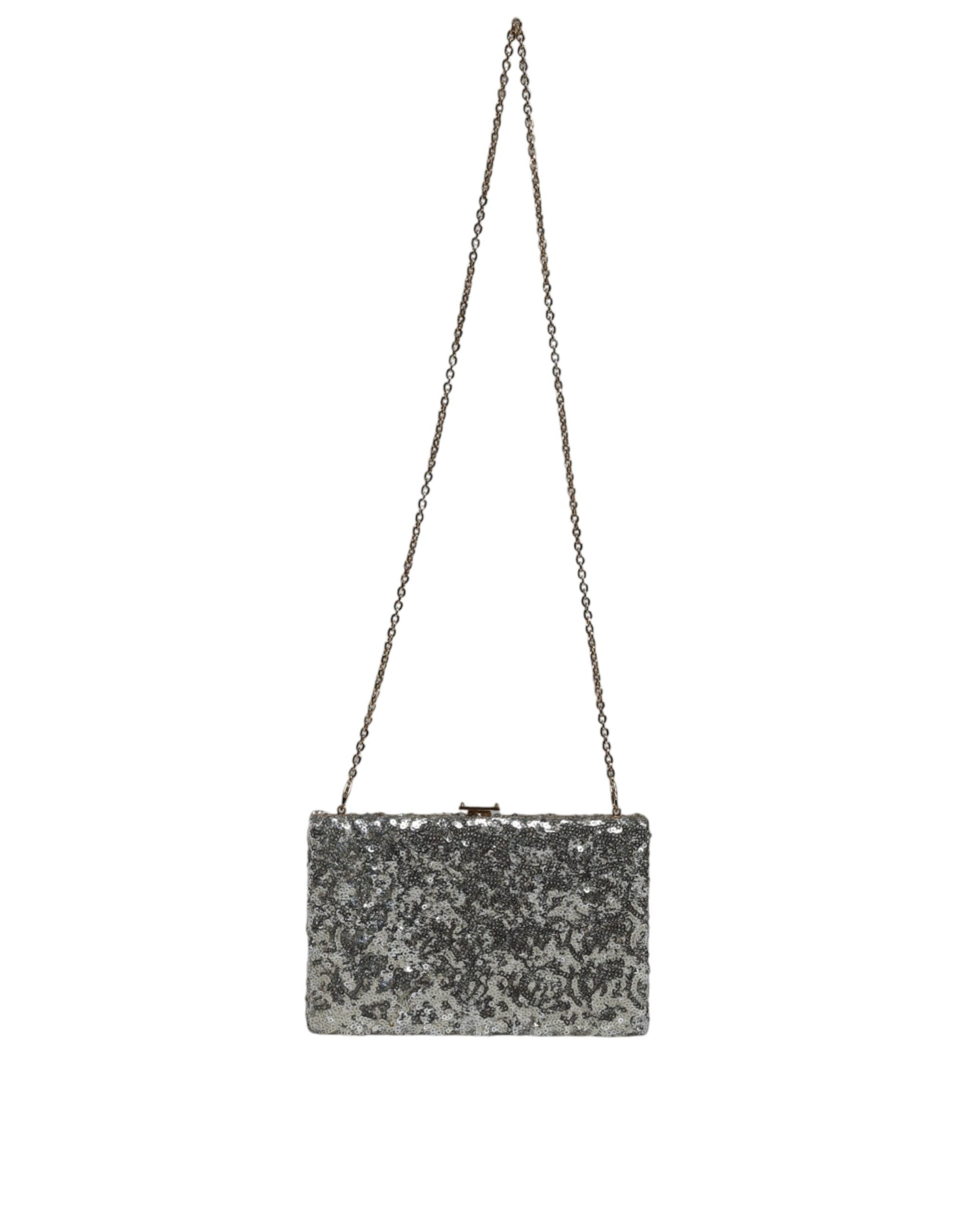 Silver Sequined Clutch Evening Crossbody Bag