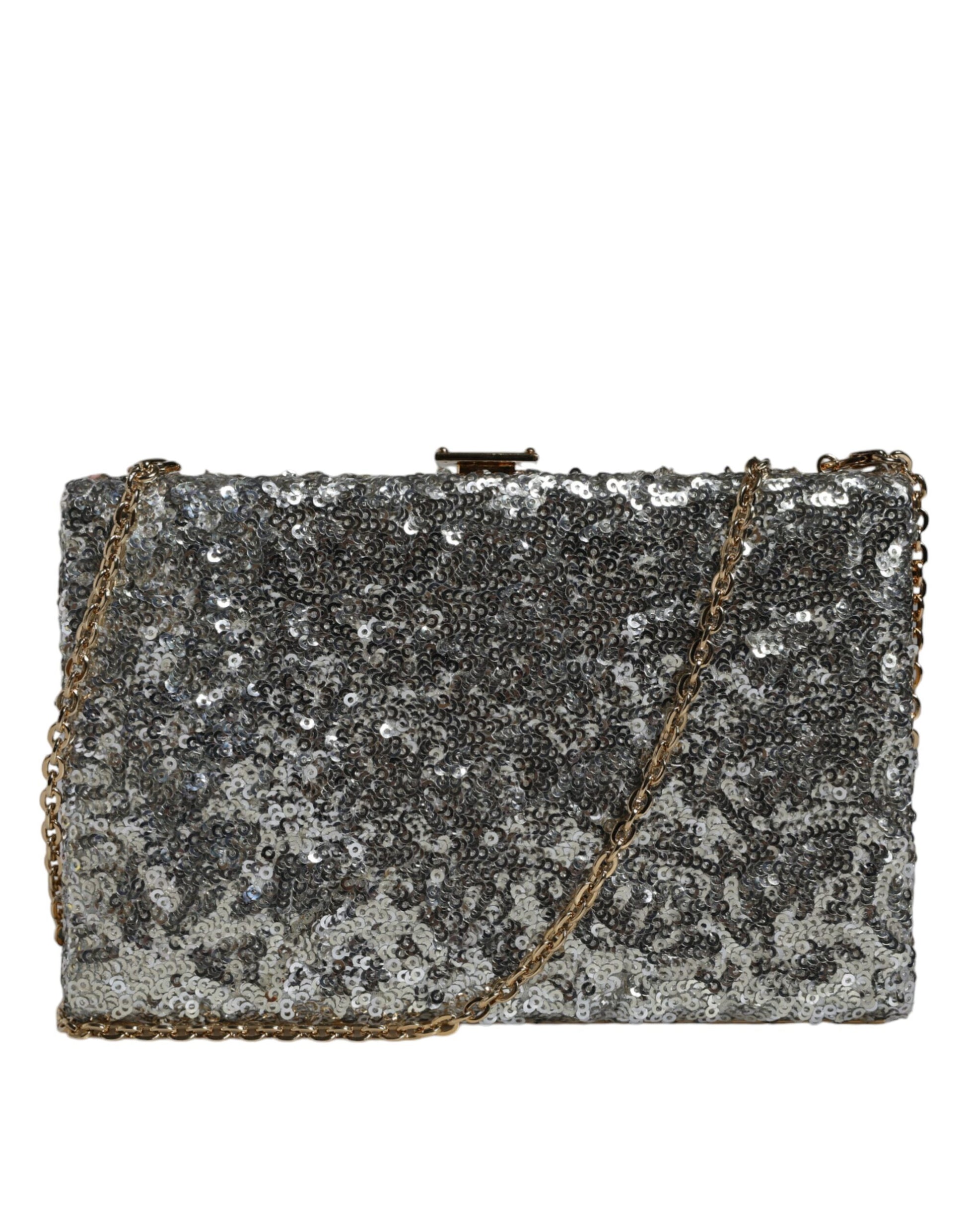 Silver Sequined Clutch Evening Crossbody Bag