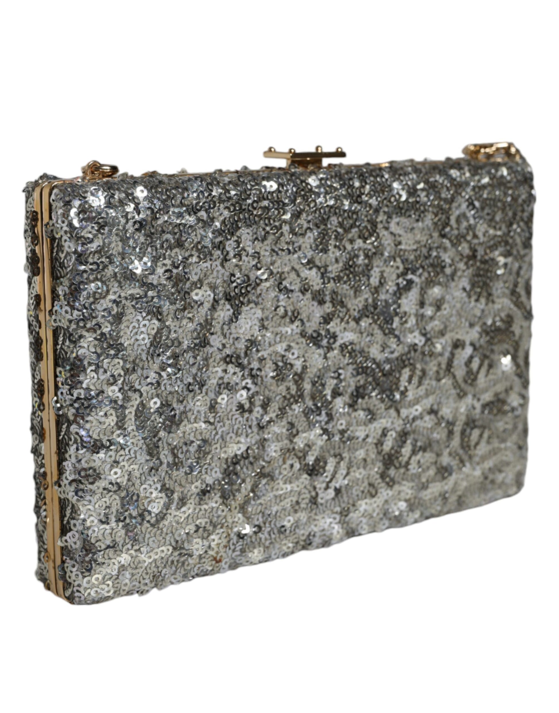 Silver Sequined Clutch Evening Crossbody Bag