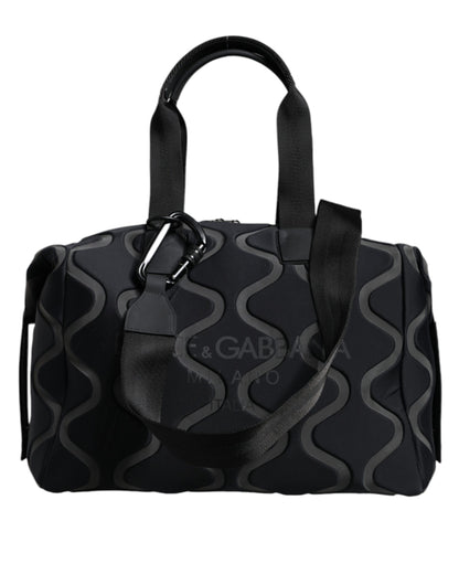 Black Neoprene Logo Sport Gym Duffel Shoulder Bag