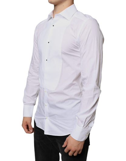 Camisa formal de popelina de algodón con pechera blanca