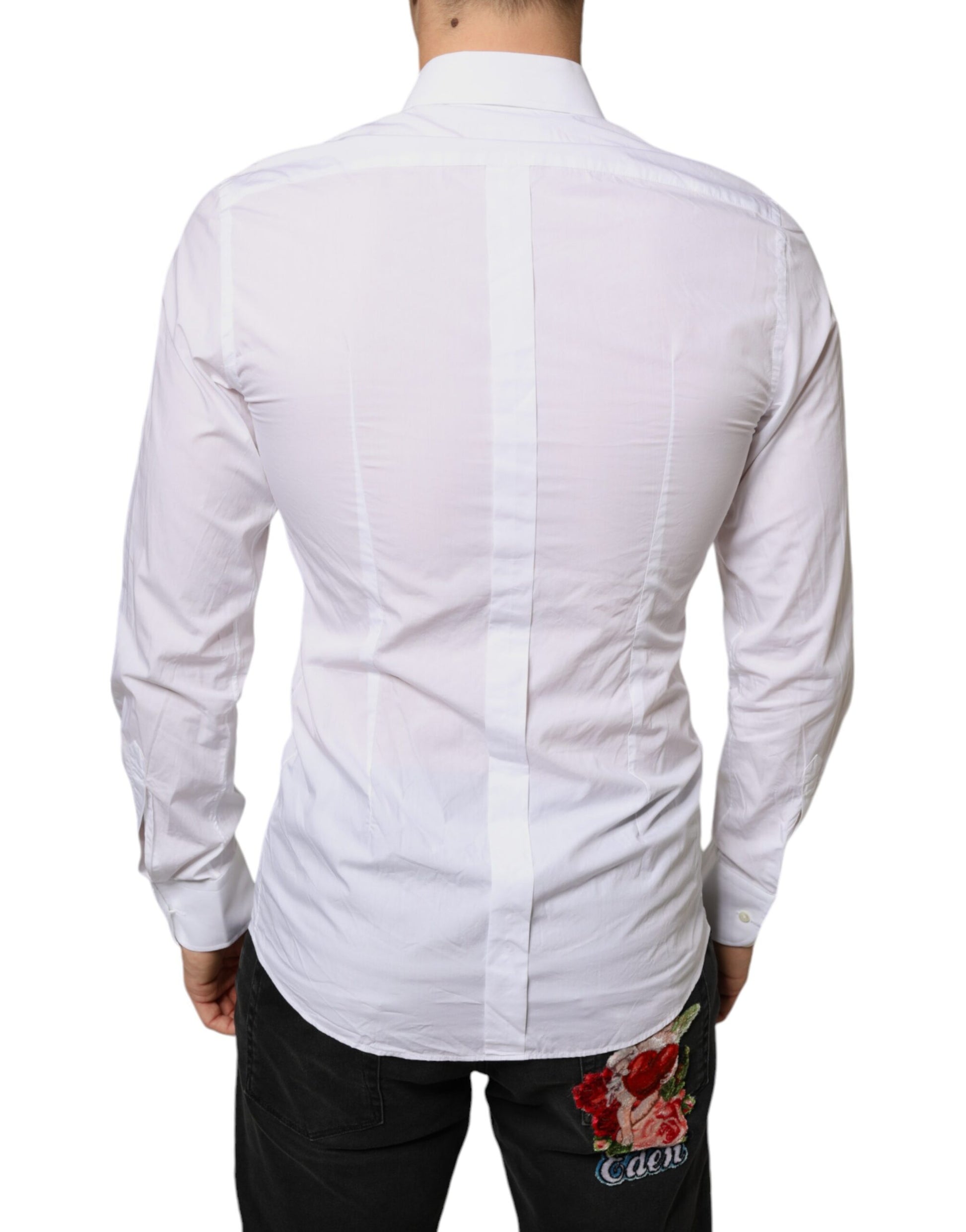 Camisa formal de popelina de algodón con pechera blanca