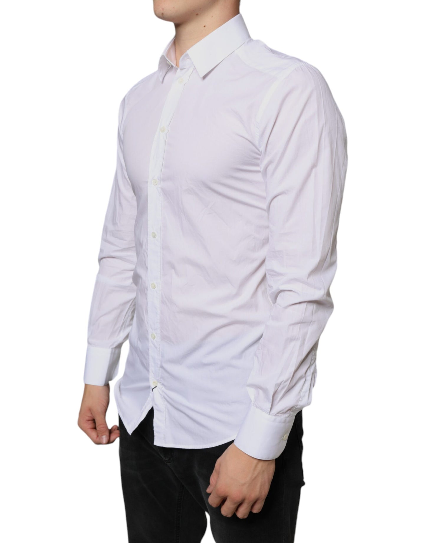 Camisa formal de algodón blanca con cuello para hombre