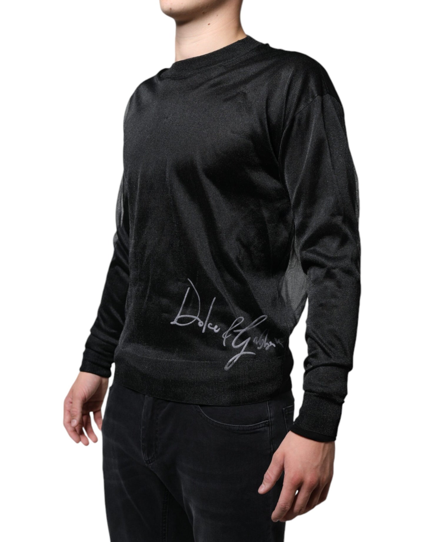 Black Polyester Pullover Sweatshirt Sweater