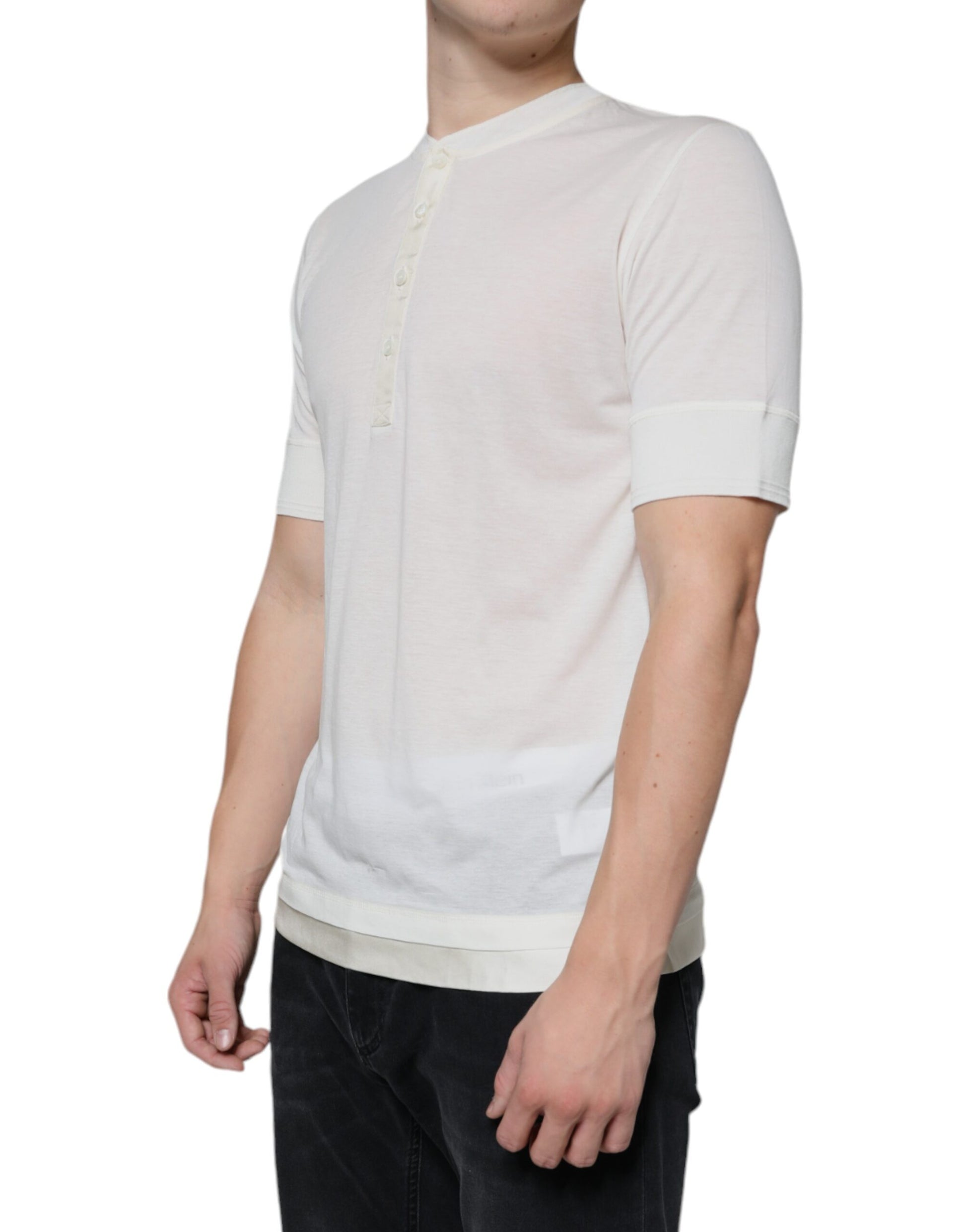 Off White Cotton Short Sleeves T-shirt