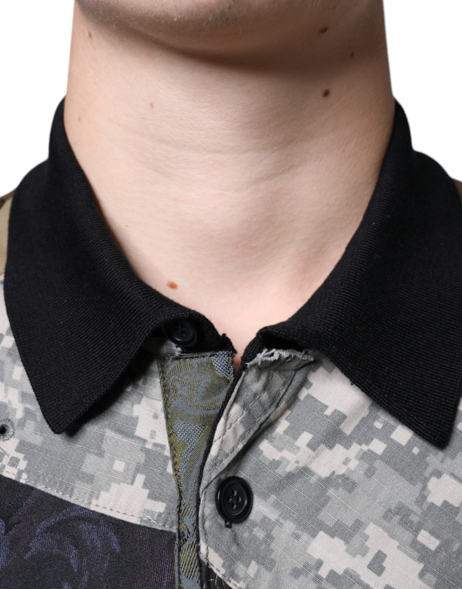 Multicolor Camouflage Patchwork Silk Polo T-shirt