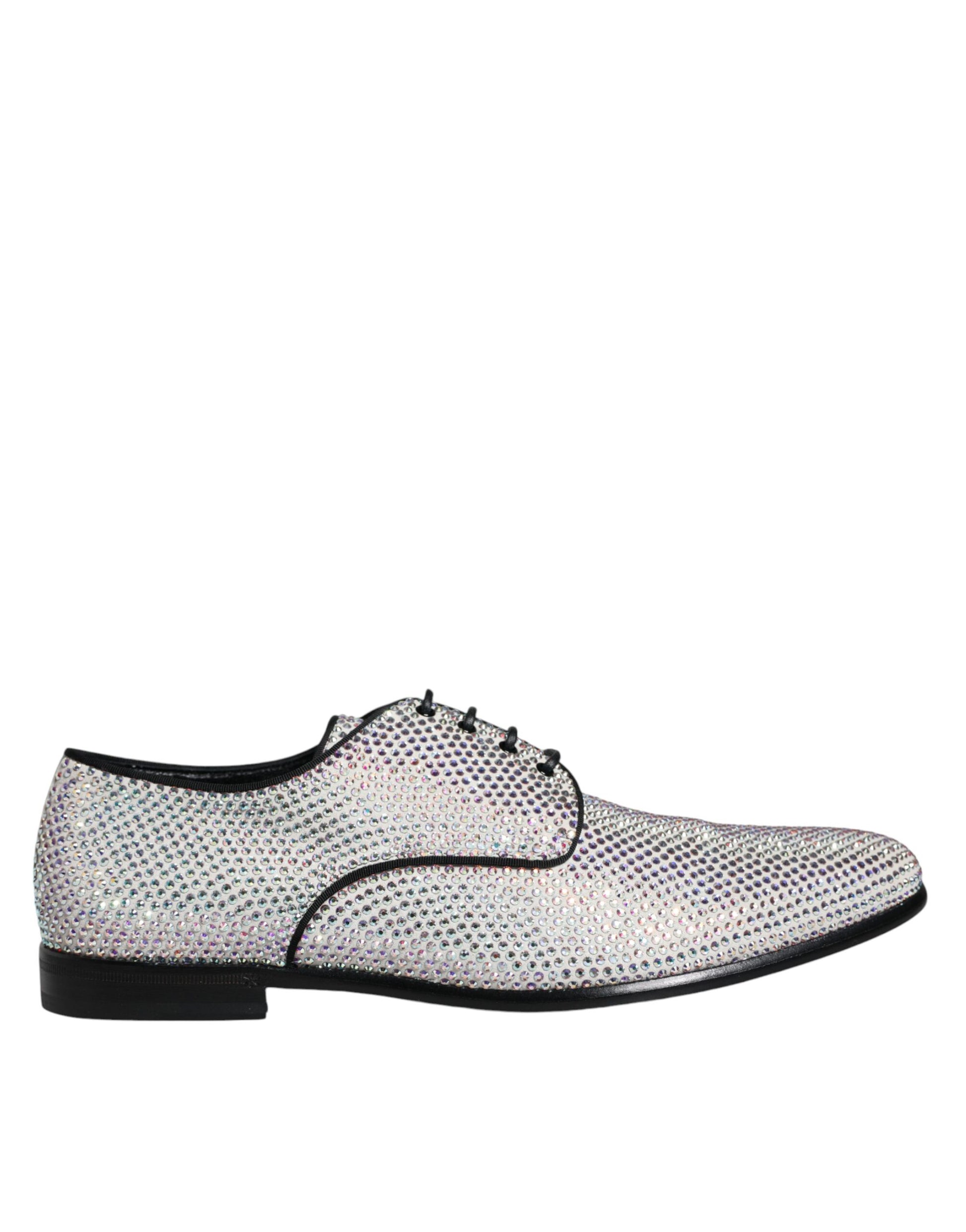 Silver Leather Rhinestones Derby Dress Shoes