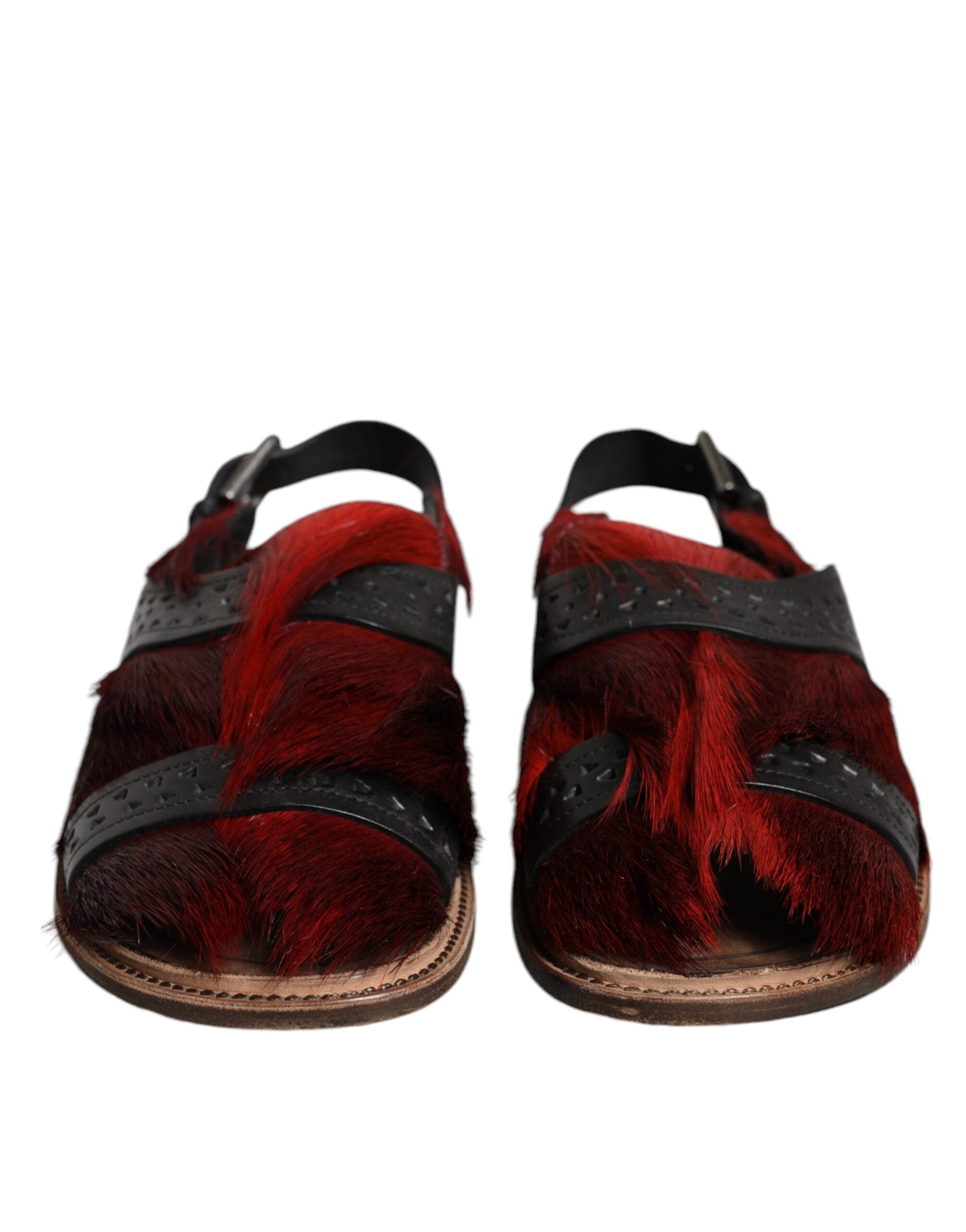 Sandalias de piel con pelo de gacela negra y roja