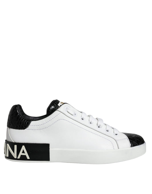 Black Leather Logo Portofino Sneaker Shoes