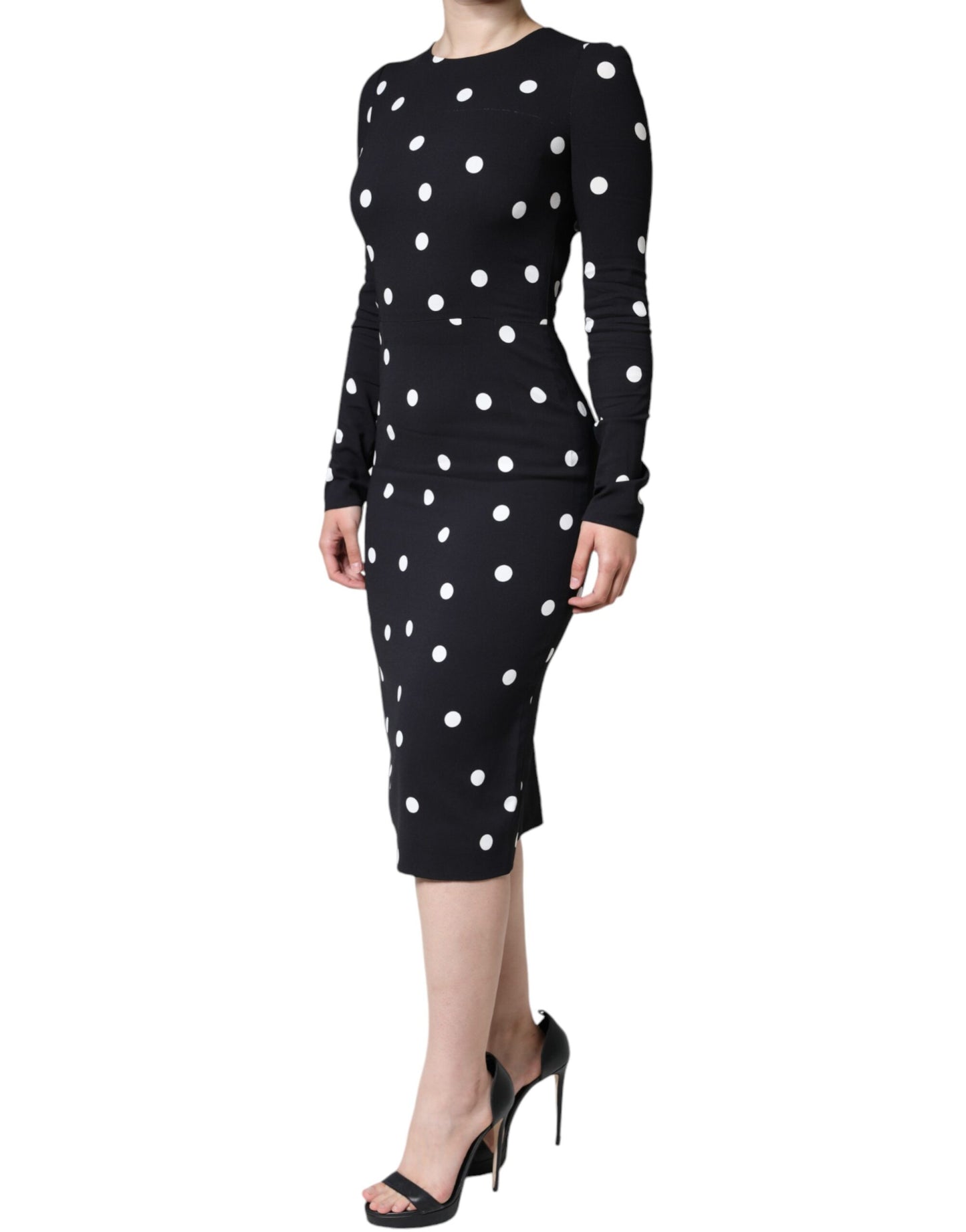 Black Viscose Polka Dots Sheath Midi Dress