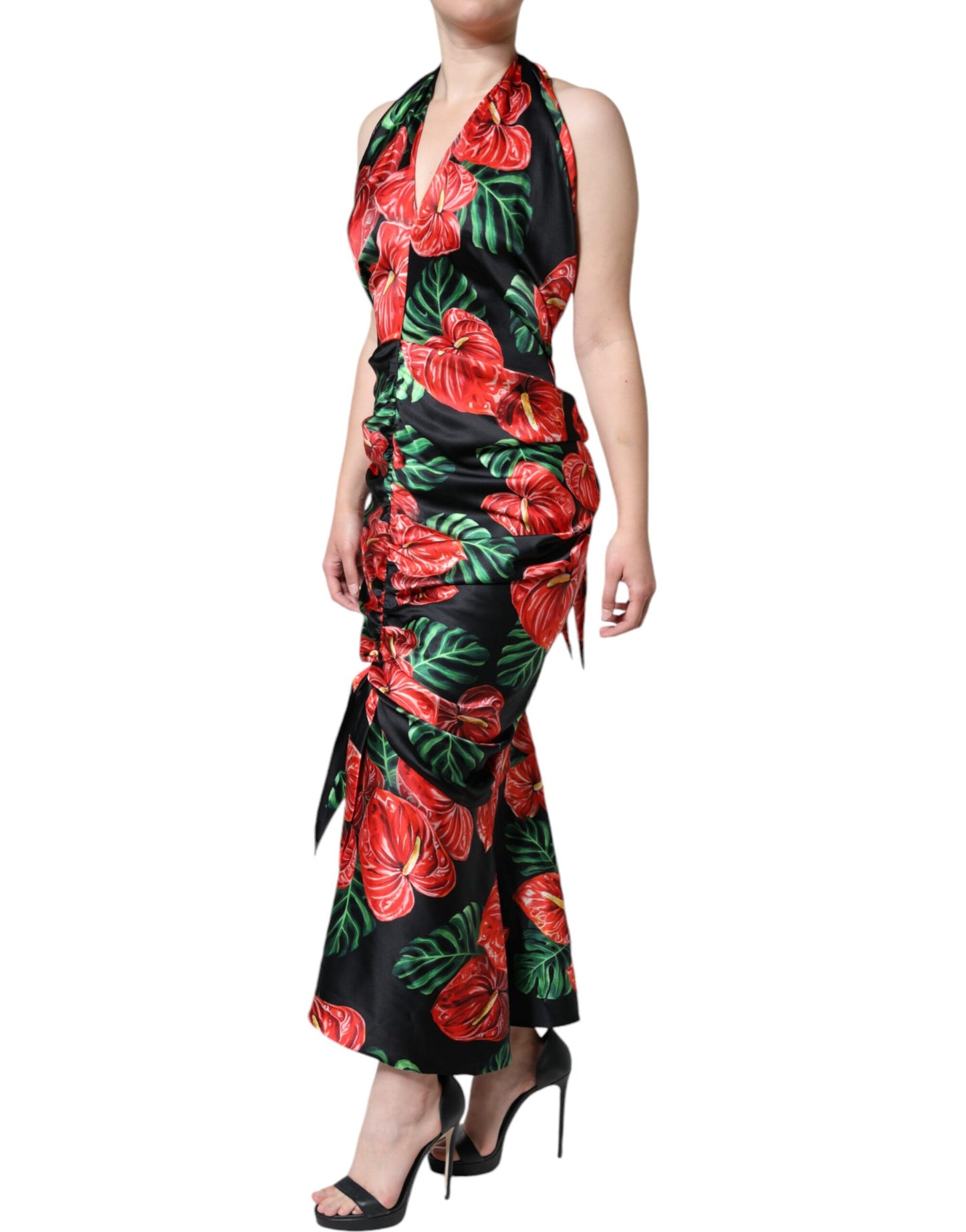 Black Tropical Floral Sheath Maxi Dress