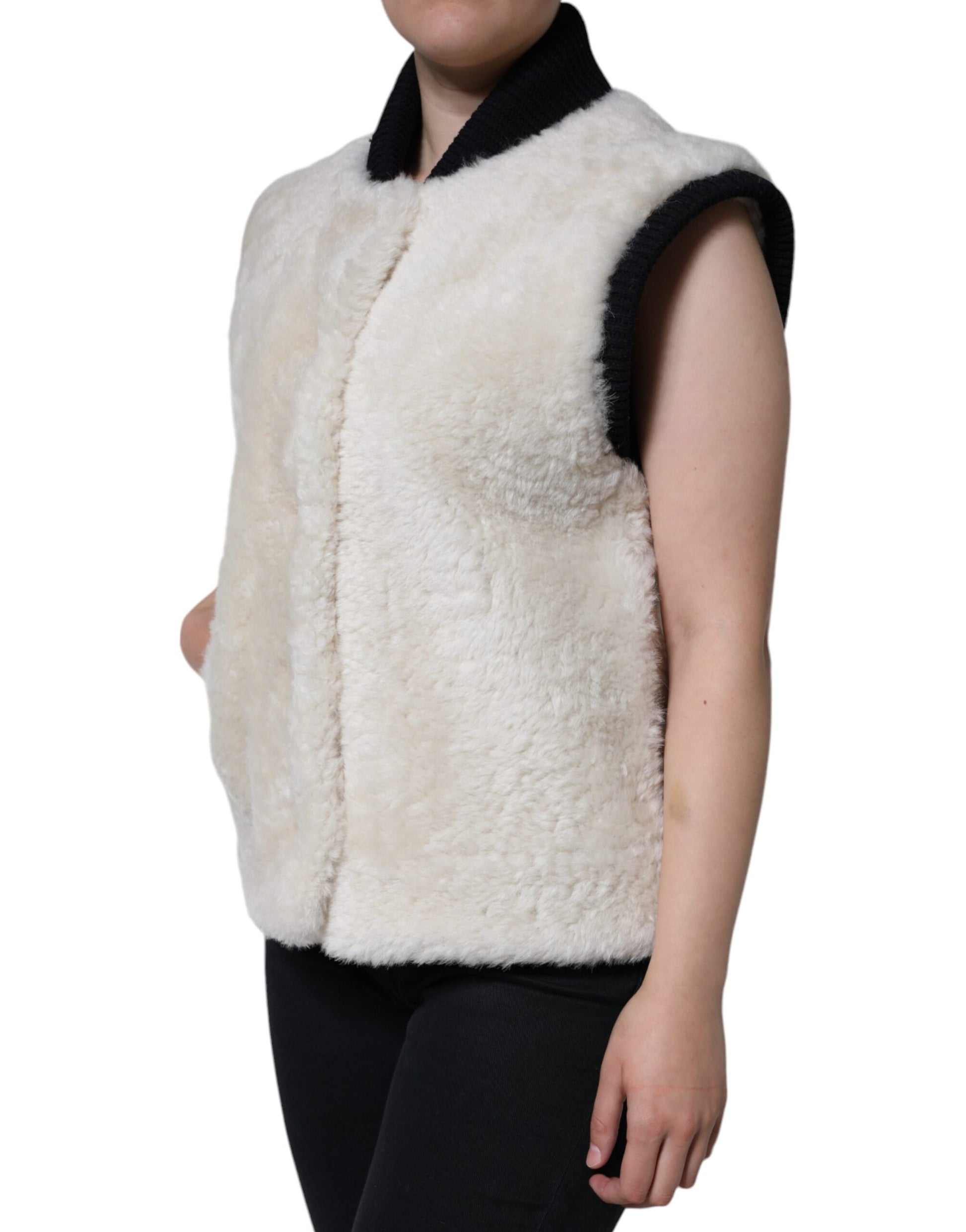 White WARRENFORD Shearling Leather Vest Coat Jacket