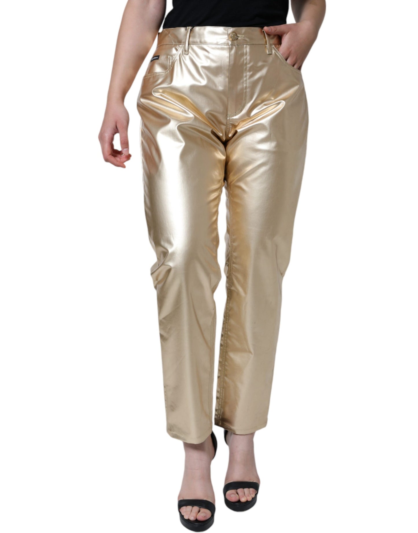 Metallic Gold Polyester Tapered Pants