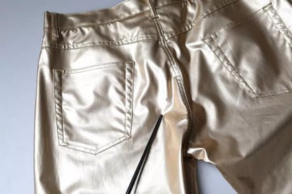 Metallic Gold Polyester Tapered Pants