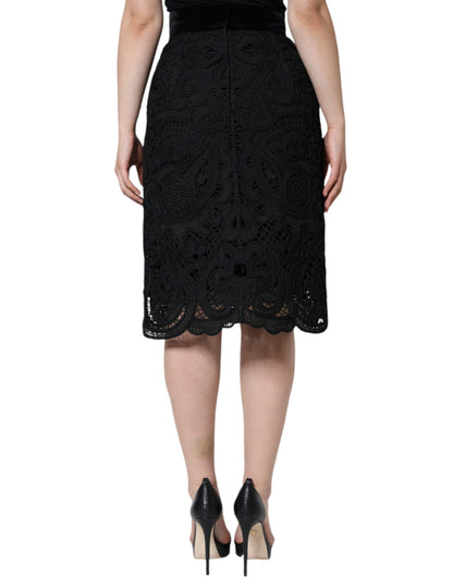 Black Floral Lace HighWaist Pencil Cut Skirt