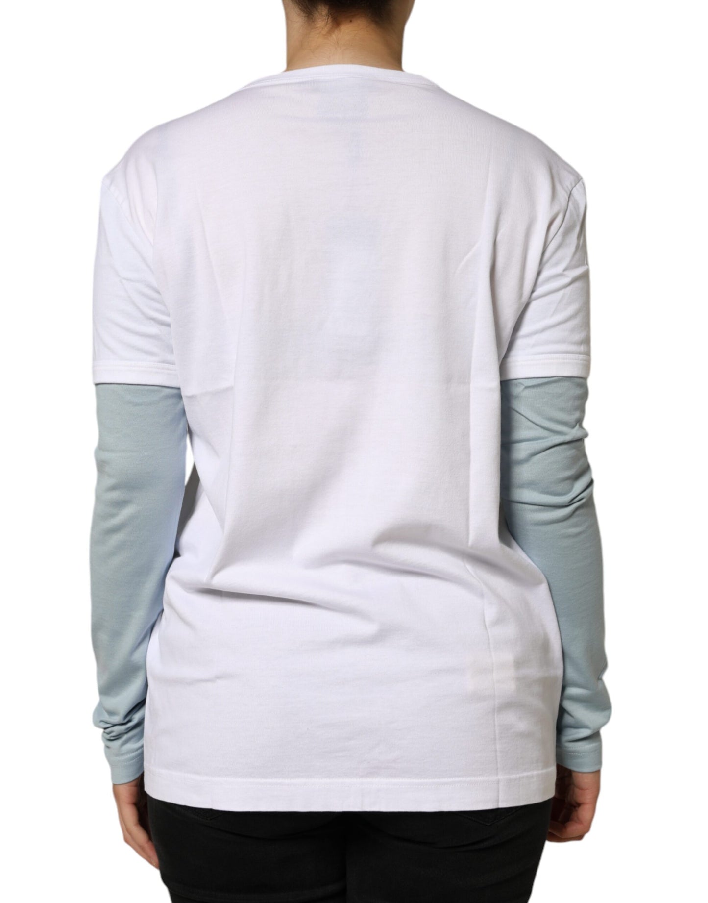 White Cotton Logo Print Round Neck T-shirt