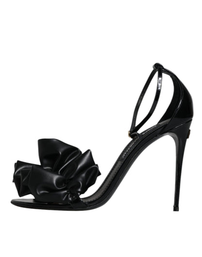 Black Leather Ankle Strap Heel Sandals Shoes