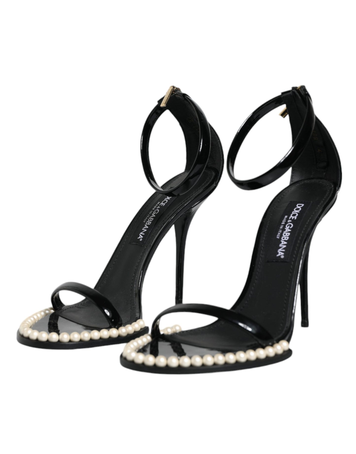 Sandalias de piel negra Keira con perlas sintéticas y tacones