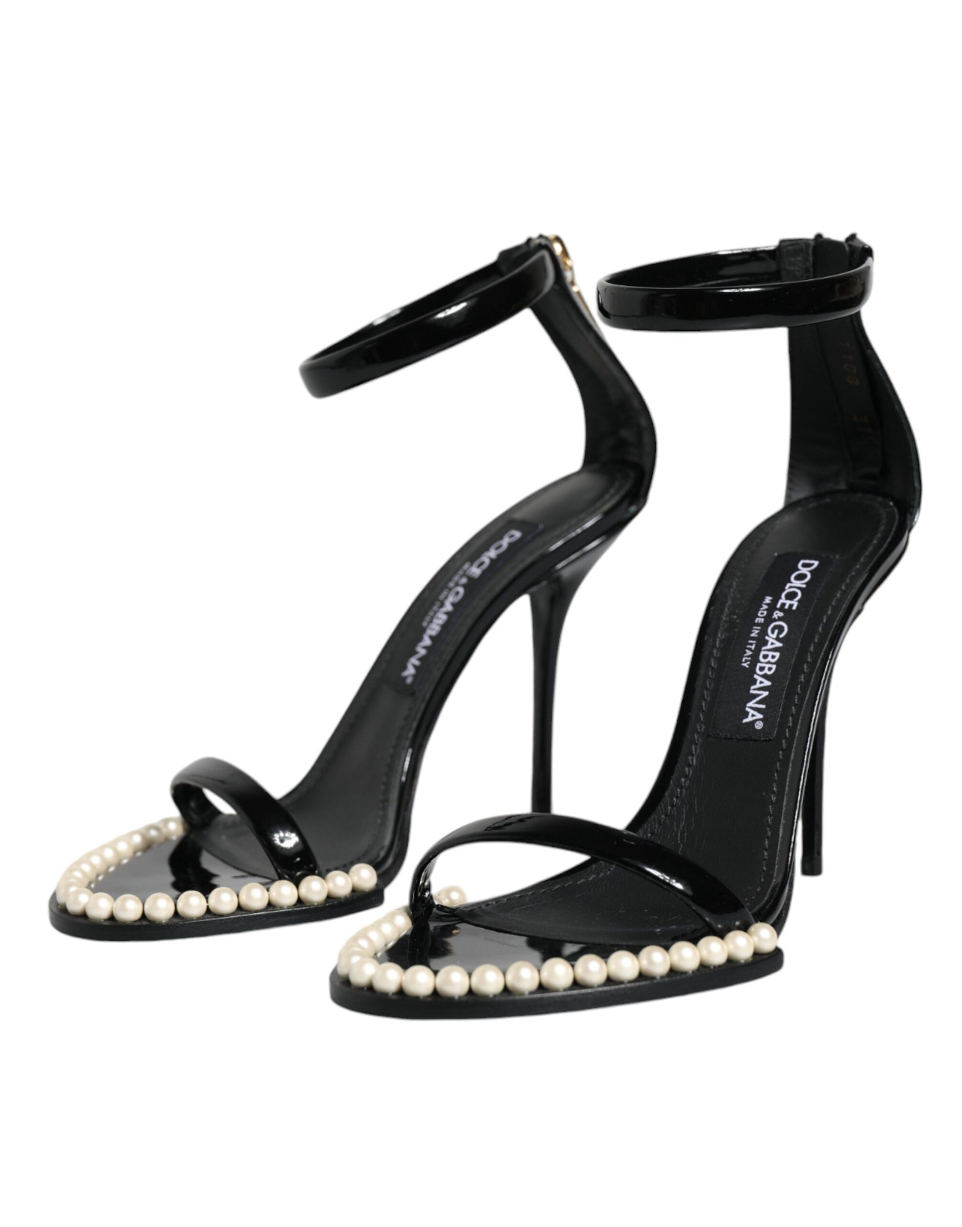 Sandalias de piel negra Keira con perlas sintéticas y tacones