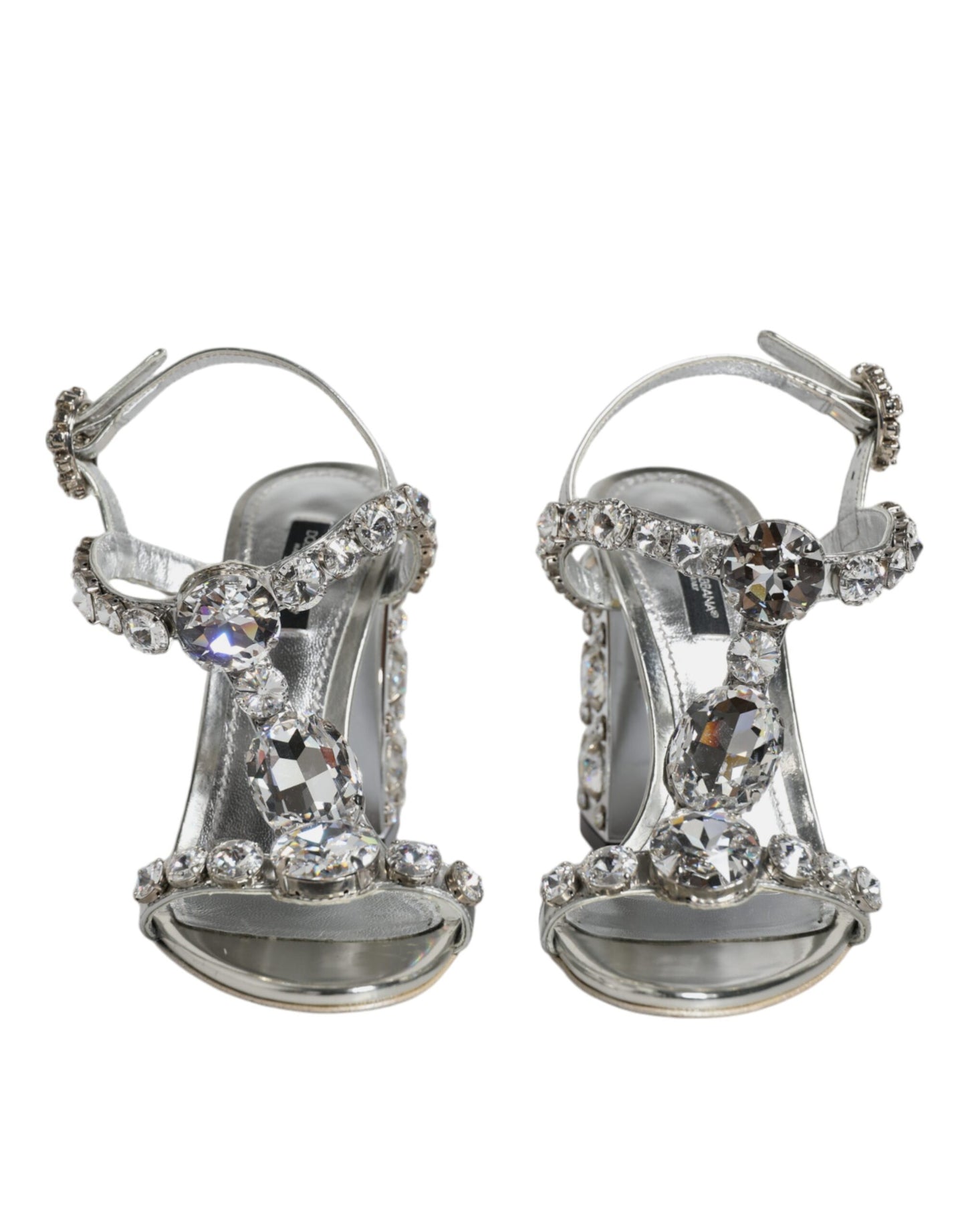 Silver Leather T-strap Crystal Sandals Shoes