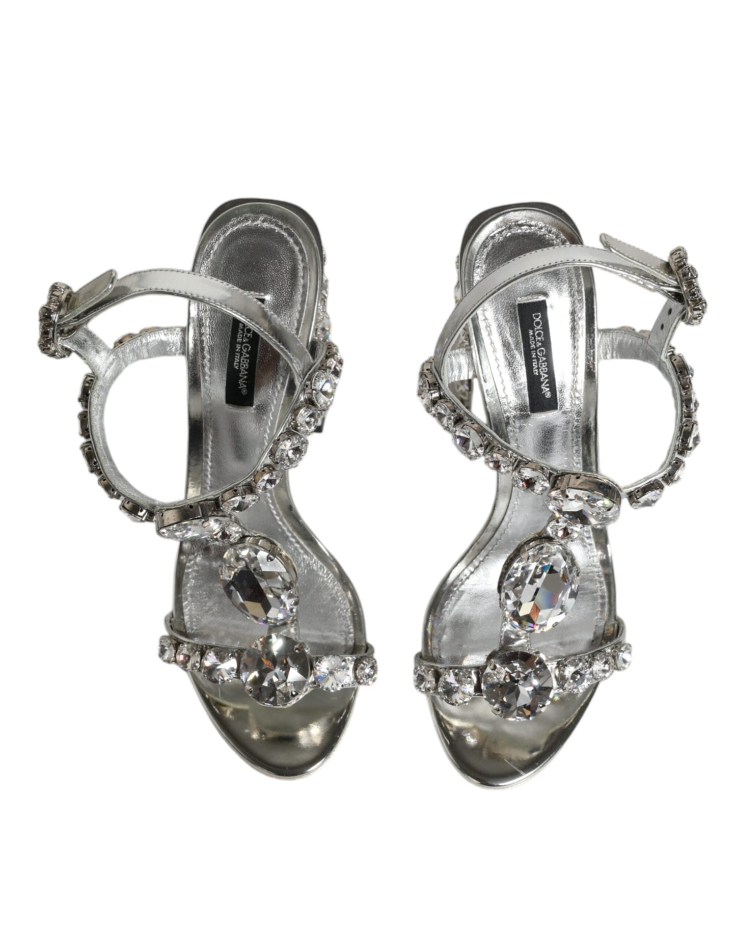 Silver Leather T-strap Crystal Sandals Shoes