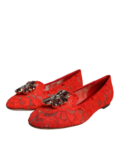 Encaje Rojo Crystal Ballet Flats Mocasines Zapatos