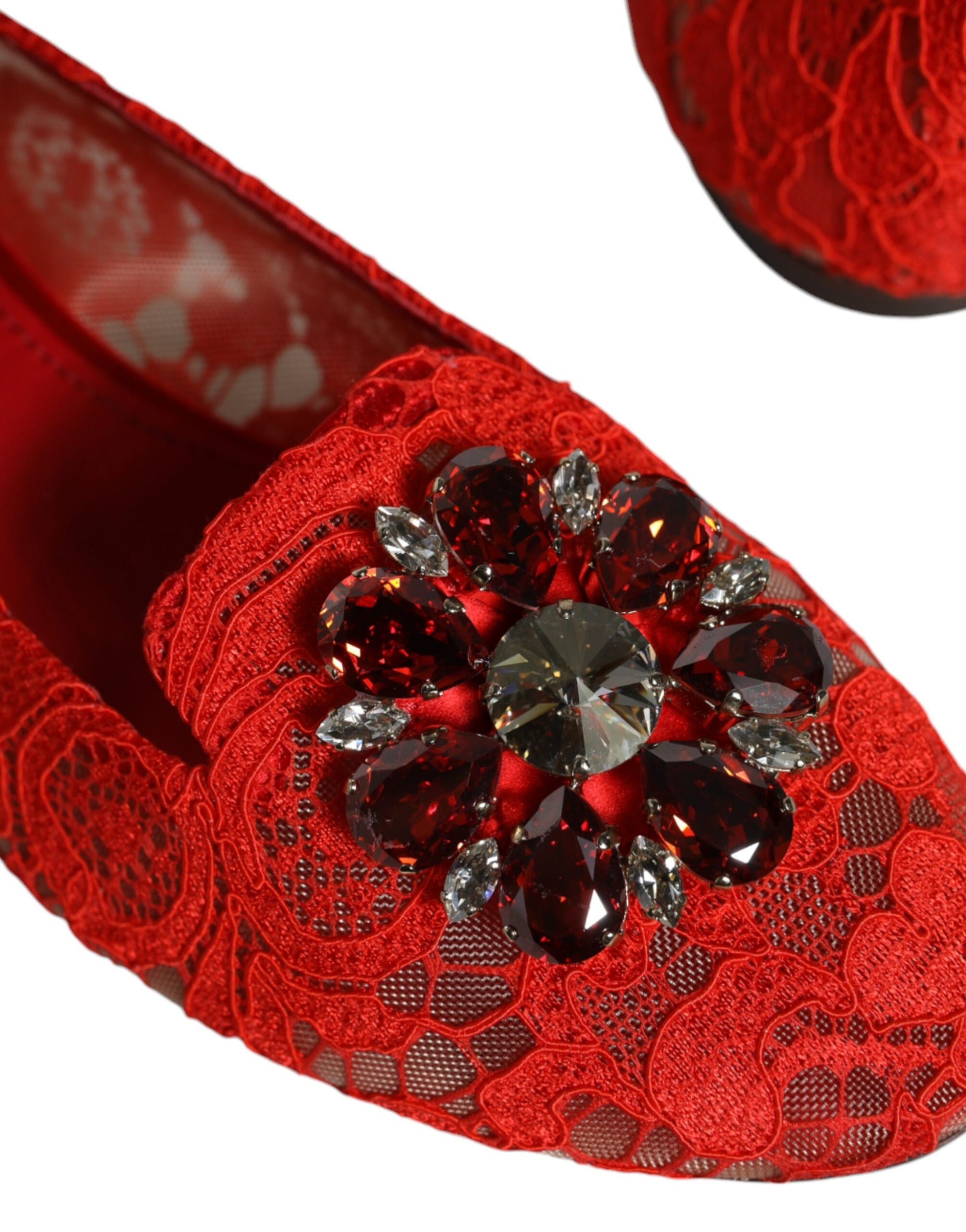 Red Lace Crystal Ballet Flats Loafers Shoes