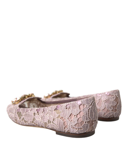 Pink Lace Crystal Ballet Flats Loafers Shoes