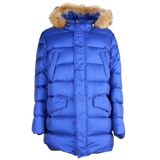 Blue Nylon Men Jacket with Duck Down Filling