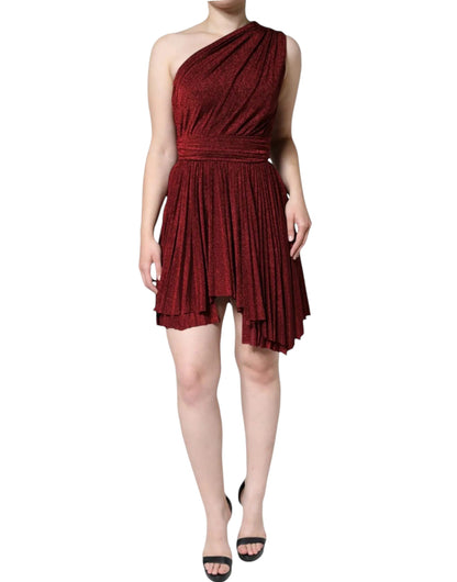 Red One Shoulder Pleated A-line Mini Dress