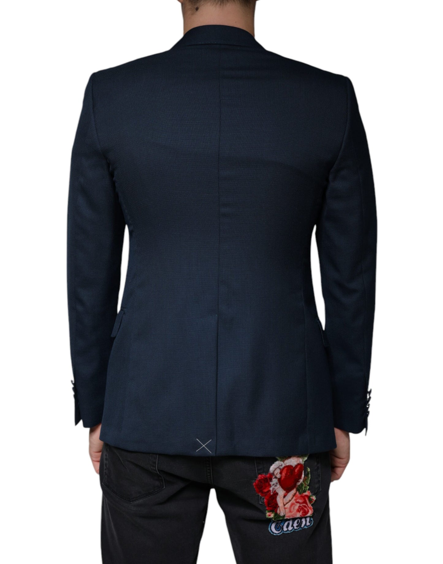 Blue Wool Logo Single Breasted Coat Blazer