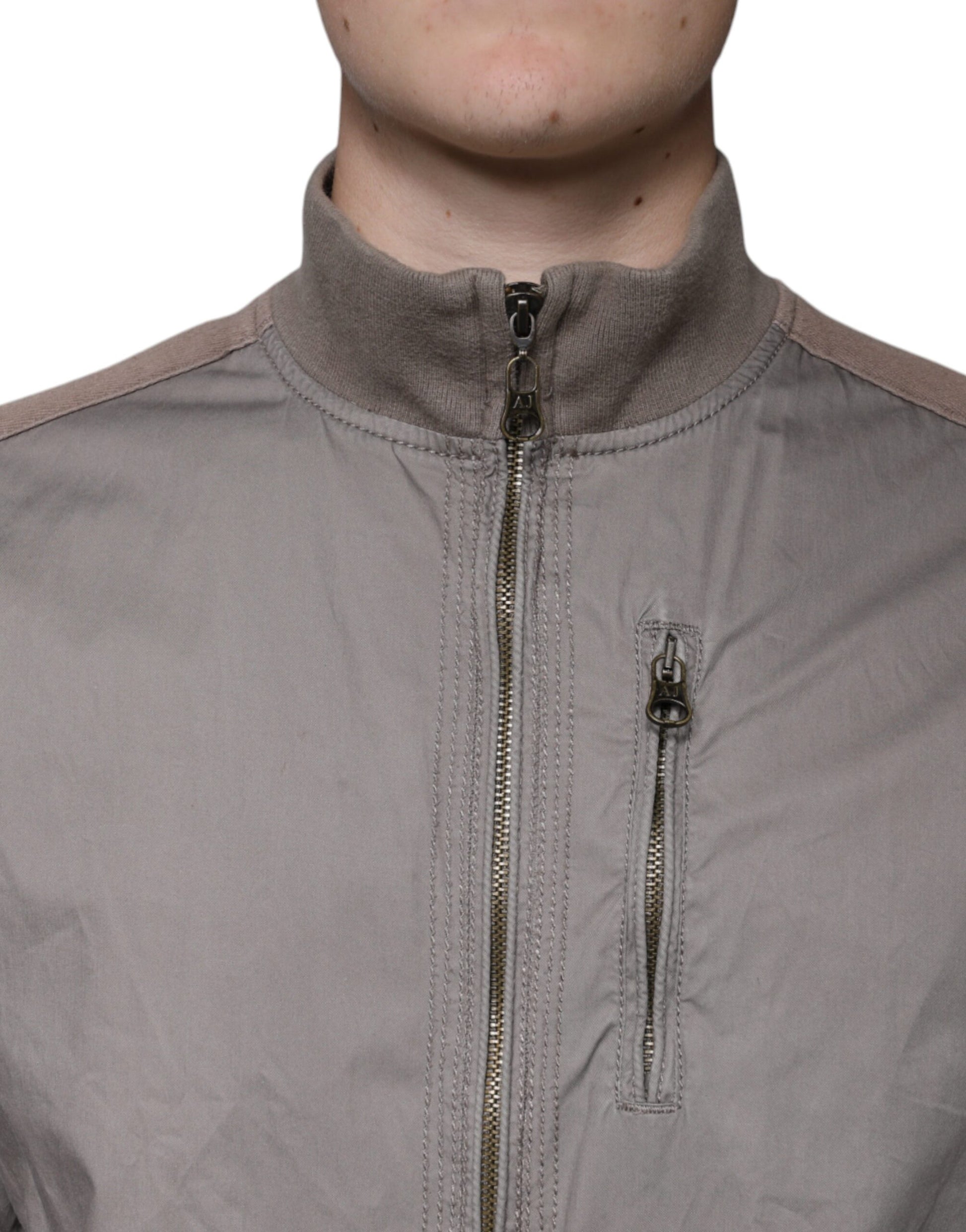 Brown Cotton Full Zip Bomber Logo Jacket