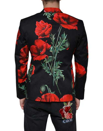 Blazer cruzado con estampado floral negro