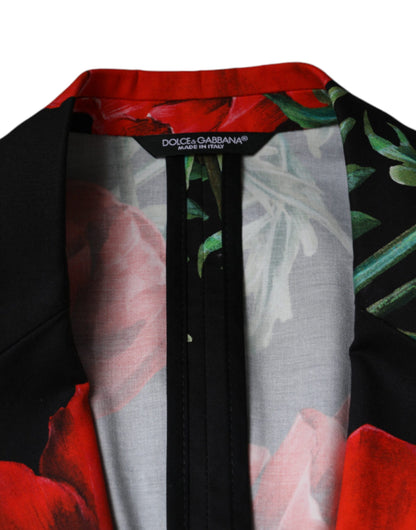 Blazer cruzado con estampado floral negro