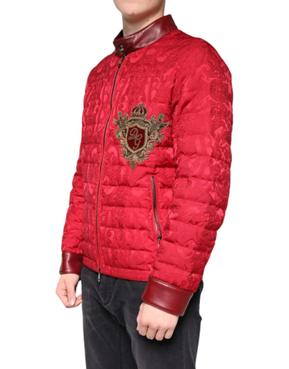 Red Quilted Bomber Gold Crown Logo Jacket