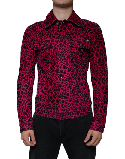 Fuchsia Leopard Button Down Collared Jacket